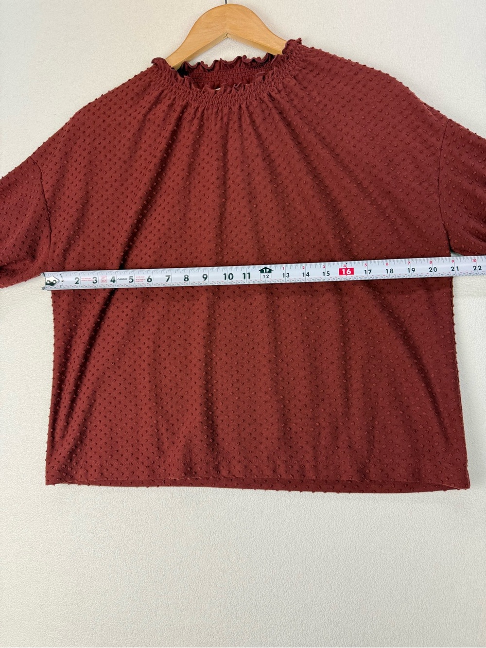 Madewell Texture and Thread Textured Ruffle Neck Top 1/2 Sleeve Rust - Picture 6 of 9